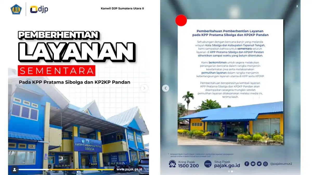 Layanan Pajak di KPP Sibolga dan KP2KP Pandan Ditutup Akibat