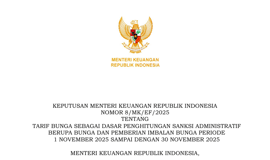 Tarif Bunga Sanksi Administratif Pajak November 2025