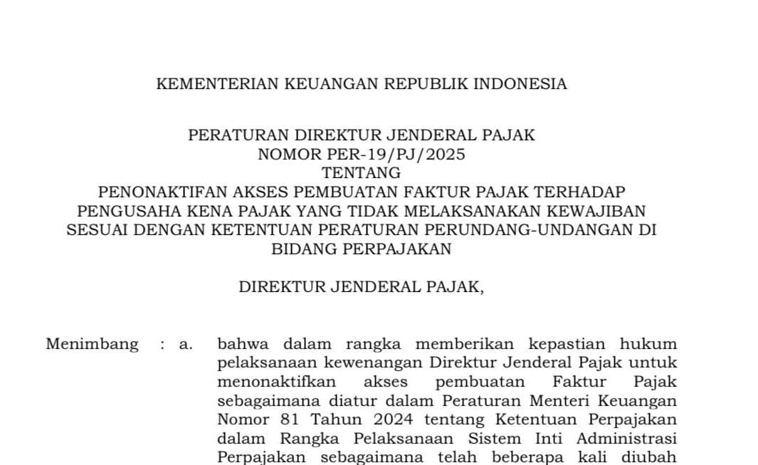 Dirjen Pajak Nonaktifkan Status PKP Mulai 22 Oktober 2025